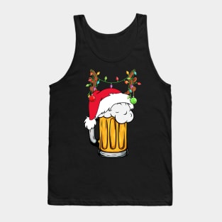 Beer Reindeer Santa Hat Funny Beer Lover Christmas Tank Top